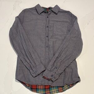 Joe's Gray Blue Button-Down Shirt with Plaid Accent Size Medium/Large